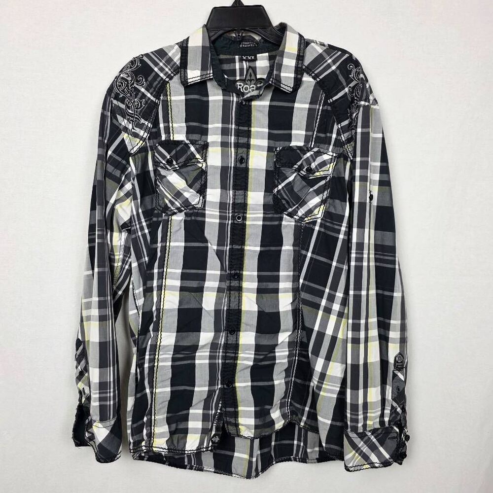 Roar Plaid Button Up Shirt XXL Black Gray